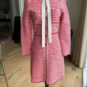 Sandro Red and White Houndstooth Dress. (Chanel Inspired)